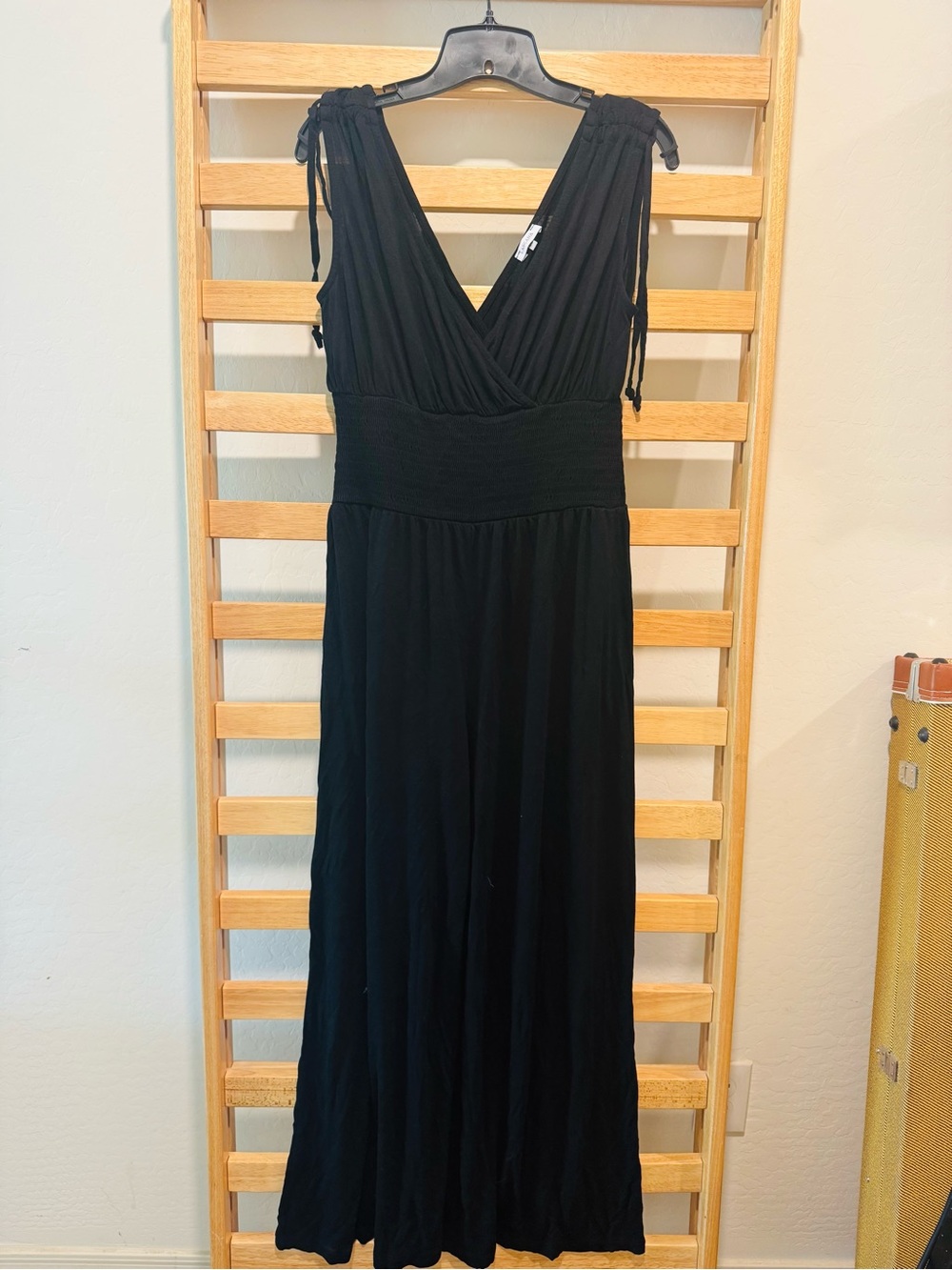Black Sleeveless V-Neck Jumpsuit with Smocked Waist